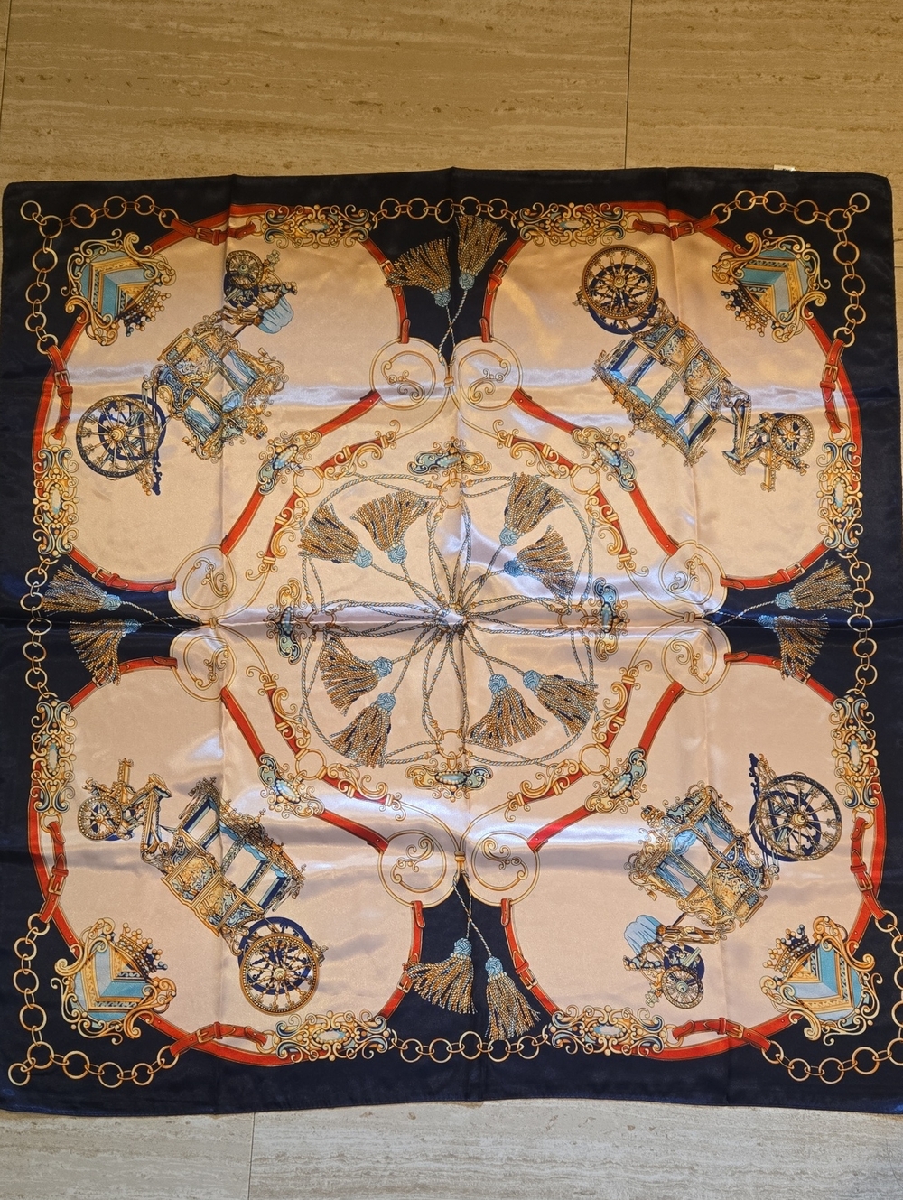 Silky Tassel Design Print Square Scarf